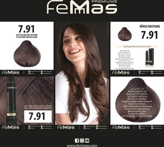 Femmas (7.91) - Haarverf - Middenblond Koel Kastanje - 100ml