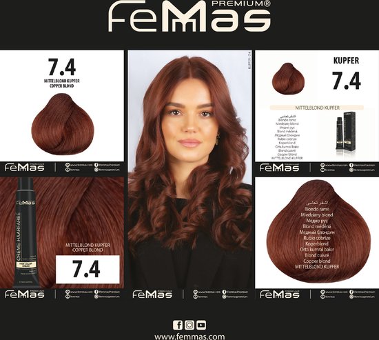 FemMas (7.4) - Haarverf - middenblond koper - 100ml
