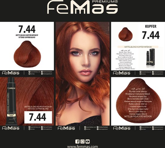 Femmas (7.44) - Haarverf - Medium Blond Koper Intens - 100ml
