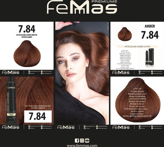 Femmas (7.84) - Haarverf - Middenblond Amber Koper - 100ml