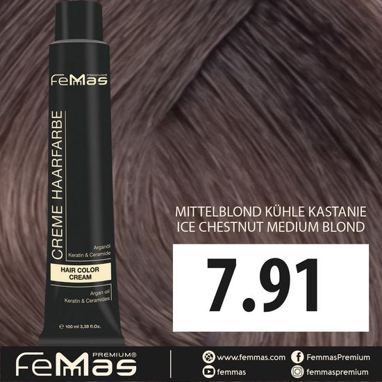Femmas (7.91) - Haarverf - Middenblond Koel Kastanje - 100ml