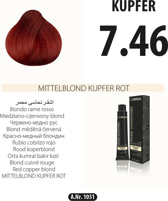 Femmas (7.46) -Haarverf - Middenblond Koperrood - 100ml
