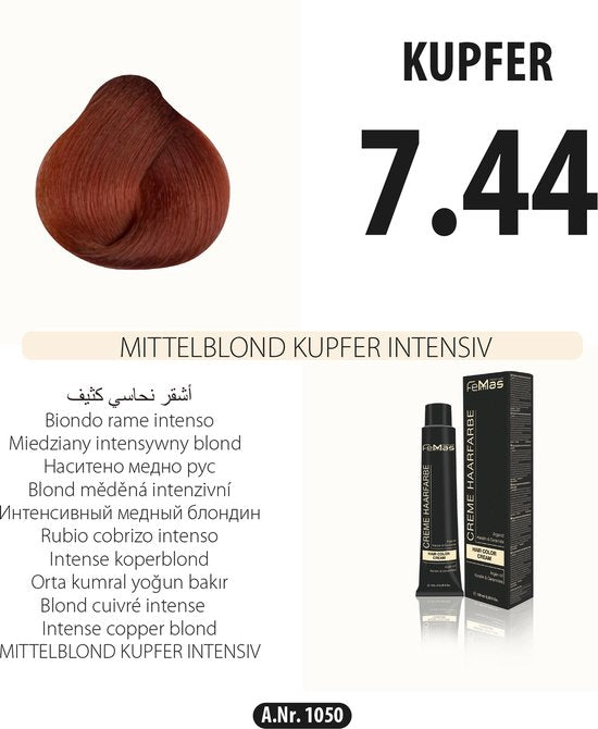 Femmas (7.44) - Haarverf - Medium Blond Koper Intens - 100ml