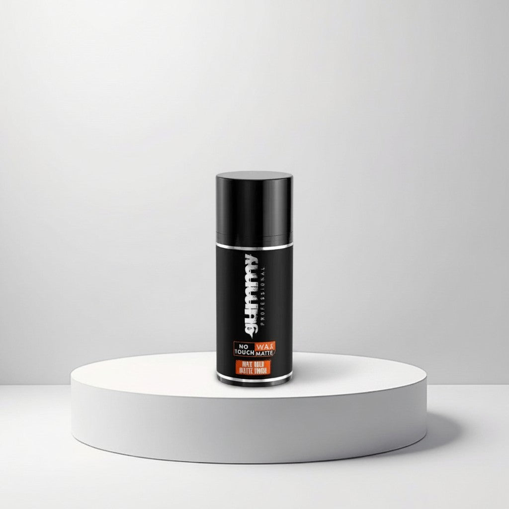 Cosmetigo.be Gummy Professional No Wax Touch Matte hair styling product with maximum hold and matte finish in a black bottle.