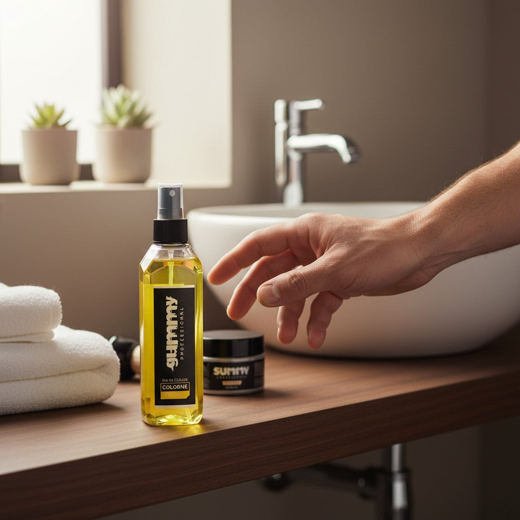 Gummy Professional Eau De Cologne Citroen 250ml met citroengeur, ideaal voor na het scheren of knippen.