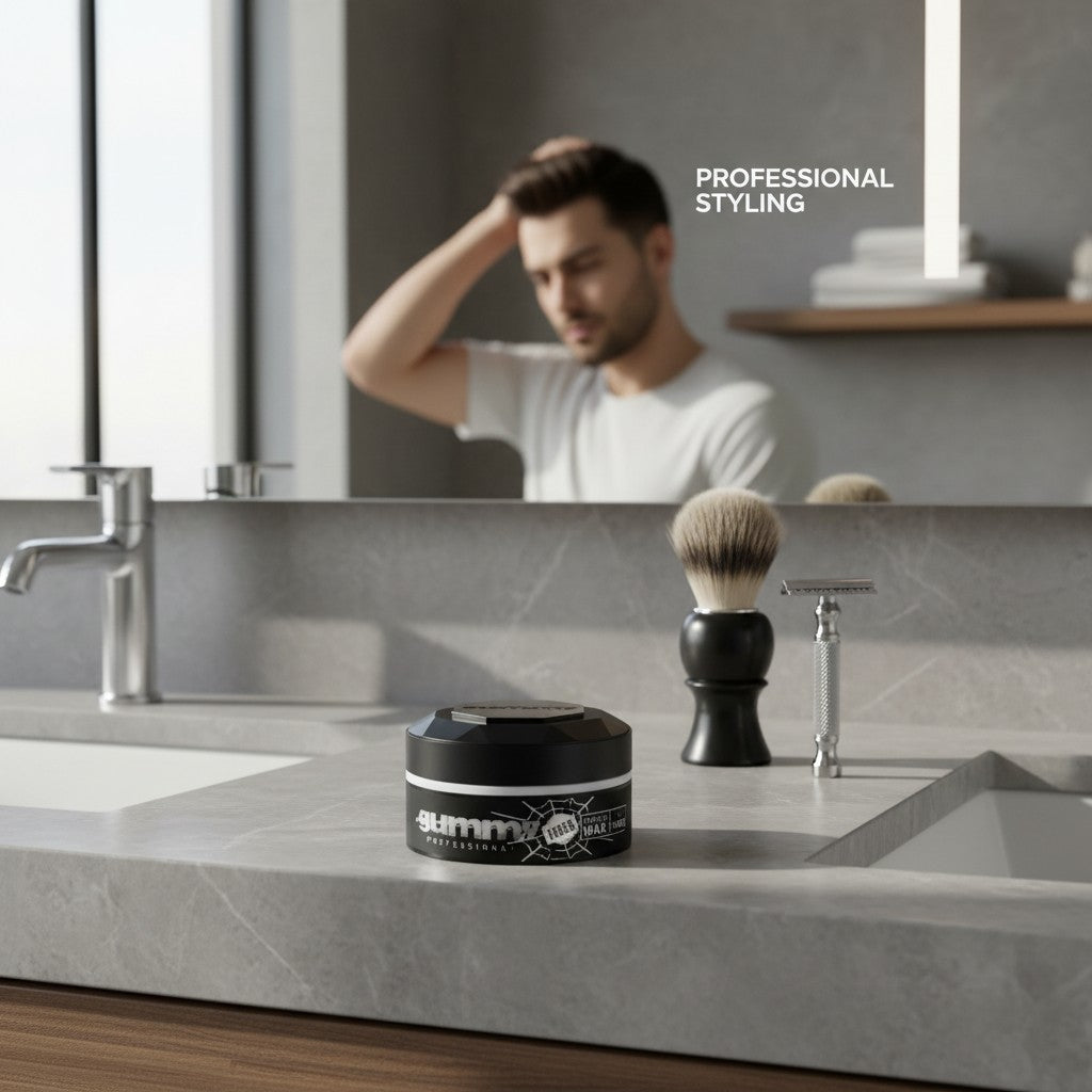 Gummy Professional Fiber Styling Wax Spider met sterke fixatie en vezelige textuur voor mannen.
