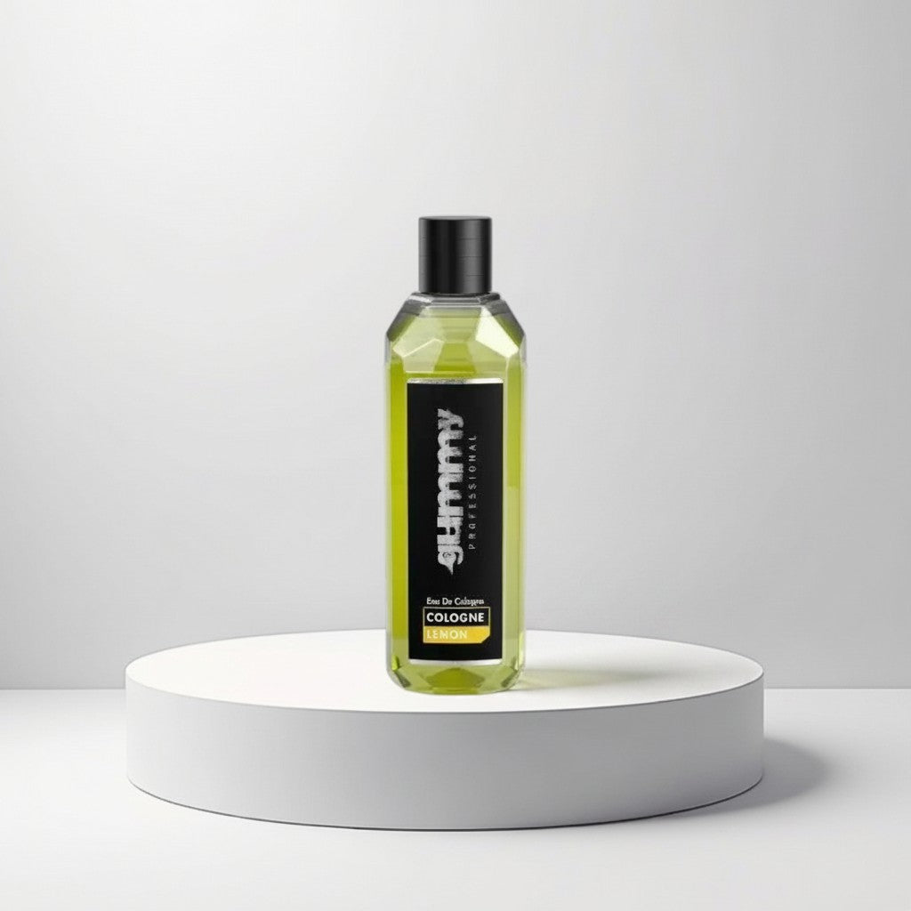 Cosmetigo.be Gummy Professional Eau De Cologne Lemon, a clear yellow liquid in a faceted bottle with a black cap and label.