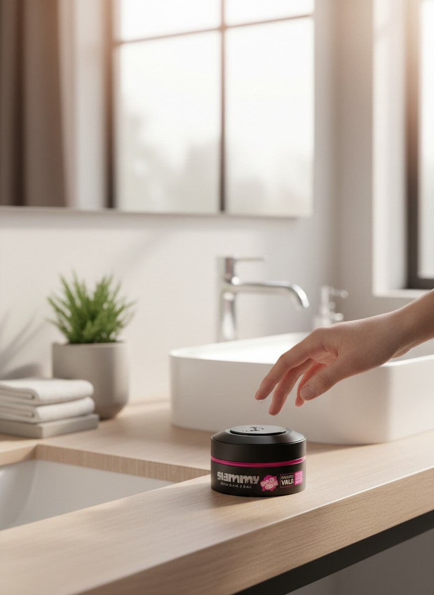 Cosmetigo.be Gummy Professional Styling Wax met extra hold en glans, in een zwarte pot met roze label.