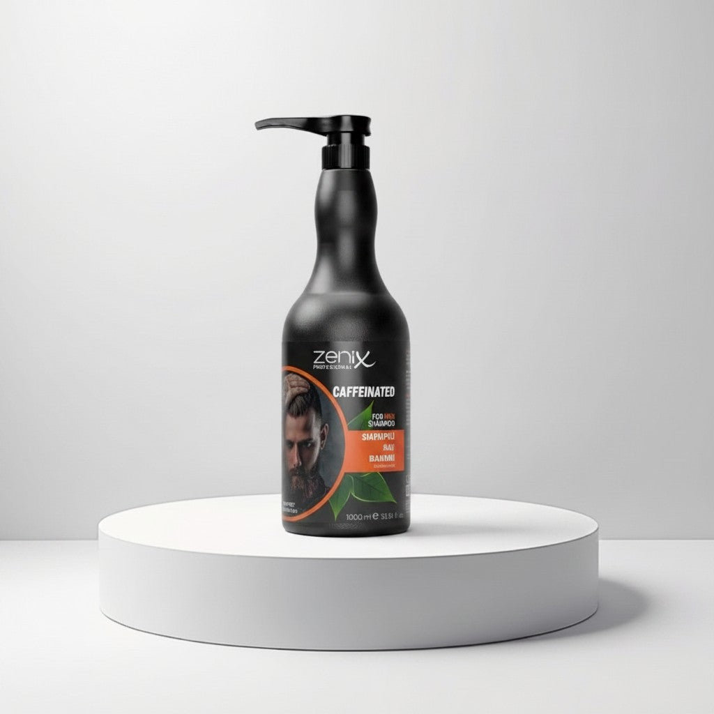 Zenix Professional Caffeinated Shampoo for men, 1000ml pompflacon, sulfatevrij, stimuleert haarwortels en haargroei.