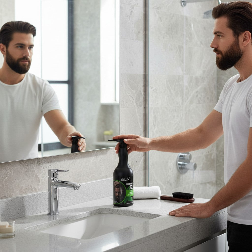 cosmetigo.be Zenix Professional Relaxing Mint Shampoo voor mannen, 1000ml fles met pompdispenser, voor een verfrissende en kalmerende reiniging.