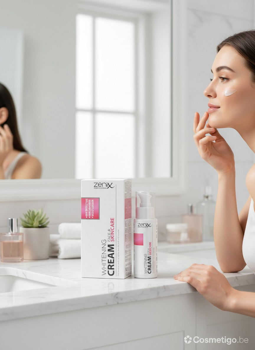 cosmetigo.be ZENIX Whitening Cream voor gezicht en huidverzorging, met vitamine C en zoethoutextract voor een egale teint.