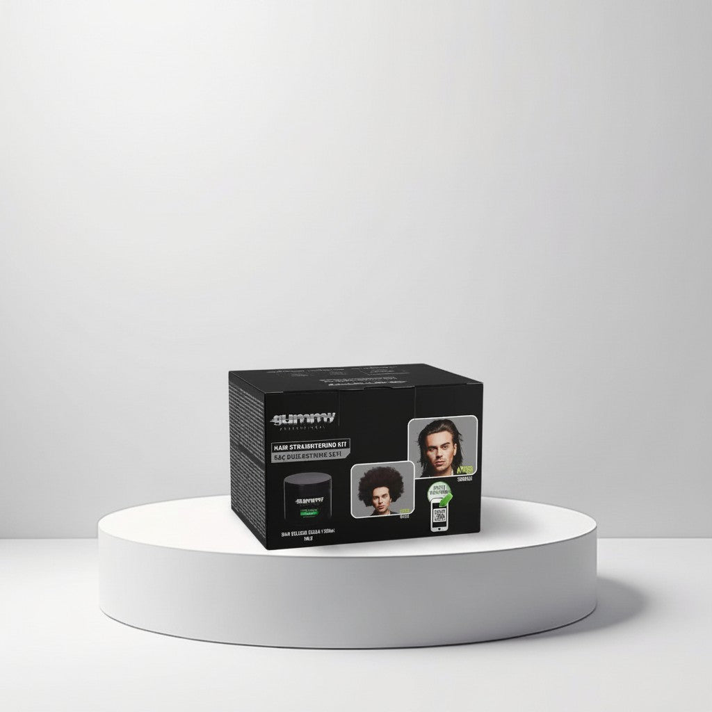 Gummy Professional Hair Straightening Kit Mild, 550ml hair relaxer cream for smooth, frizz-free hair.