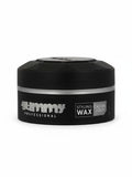 Zwarte pot Gummy Professional Styling Casual Wax met zilveren logo en tekst, voor een natuurlijke look en sterke fixatie.