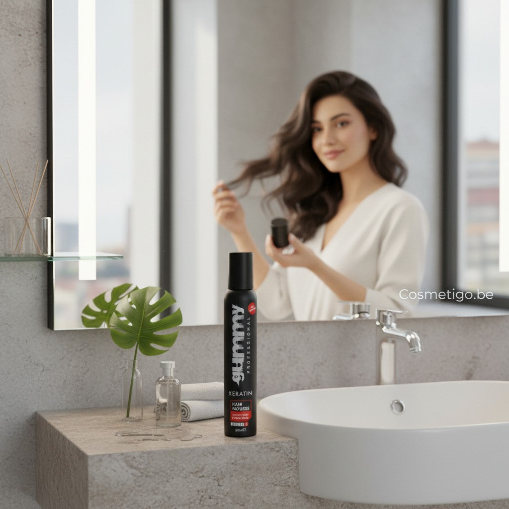 Gummy Professional Keratine Haar Mousse (225ml) voor volume en sterke fixatie, met keratine verrijkt.