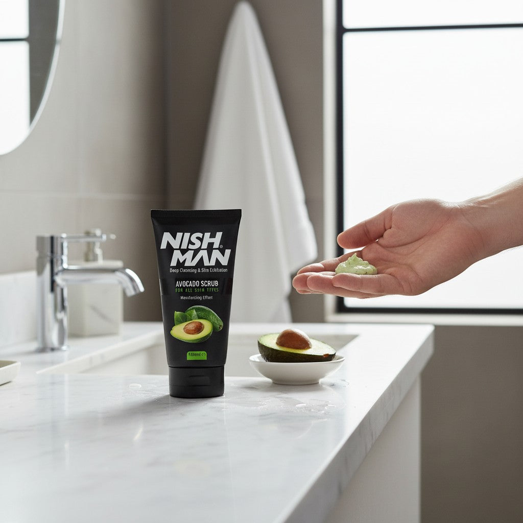 Nishman Avocado Scrub voor mannen, diep reinigende en hydraterende gezichtsscrub met avocado-extract.