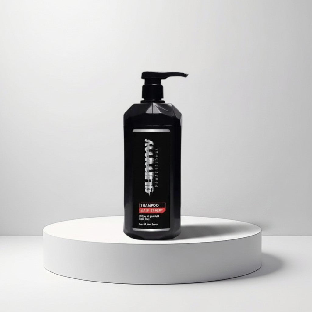Cosmetigo.be SHIMMY Professional Hair Expert Shampoo in a black pump bottle, formulated to prevent hair loss for all hair types.