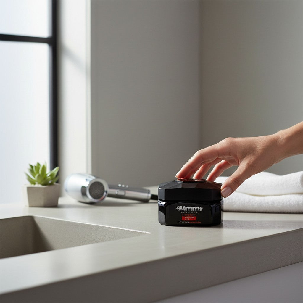 Cosmetigo.be Gummy Professional Maximum Hold haargel in zwarte pot, ideaal voor extreme looks en maximale controle.
