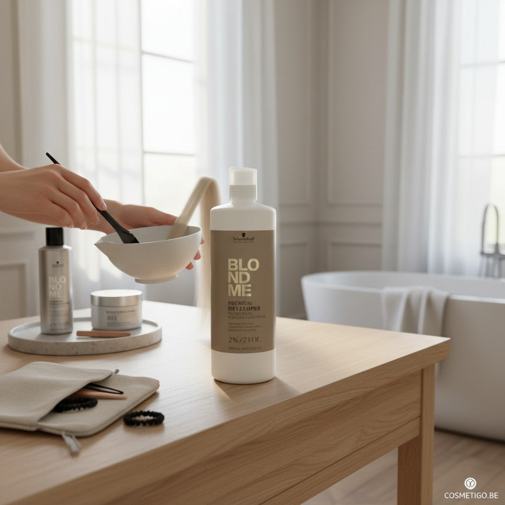 cosmetigo.be Schwarzkopf BLONDME Premium Developer 2% 7 Vol 1000ml fles voor professioneel blonderen en kleuren met Moisture Max formule.