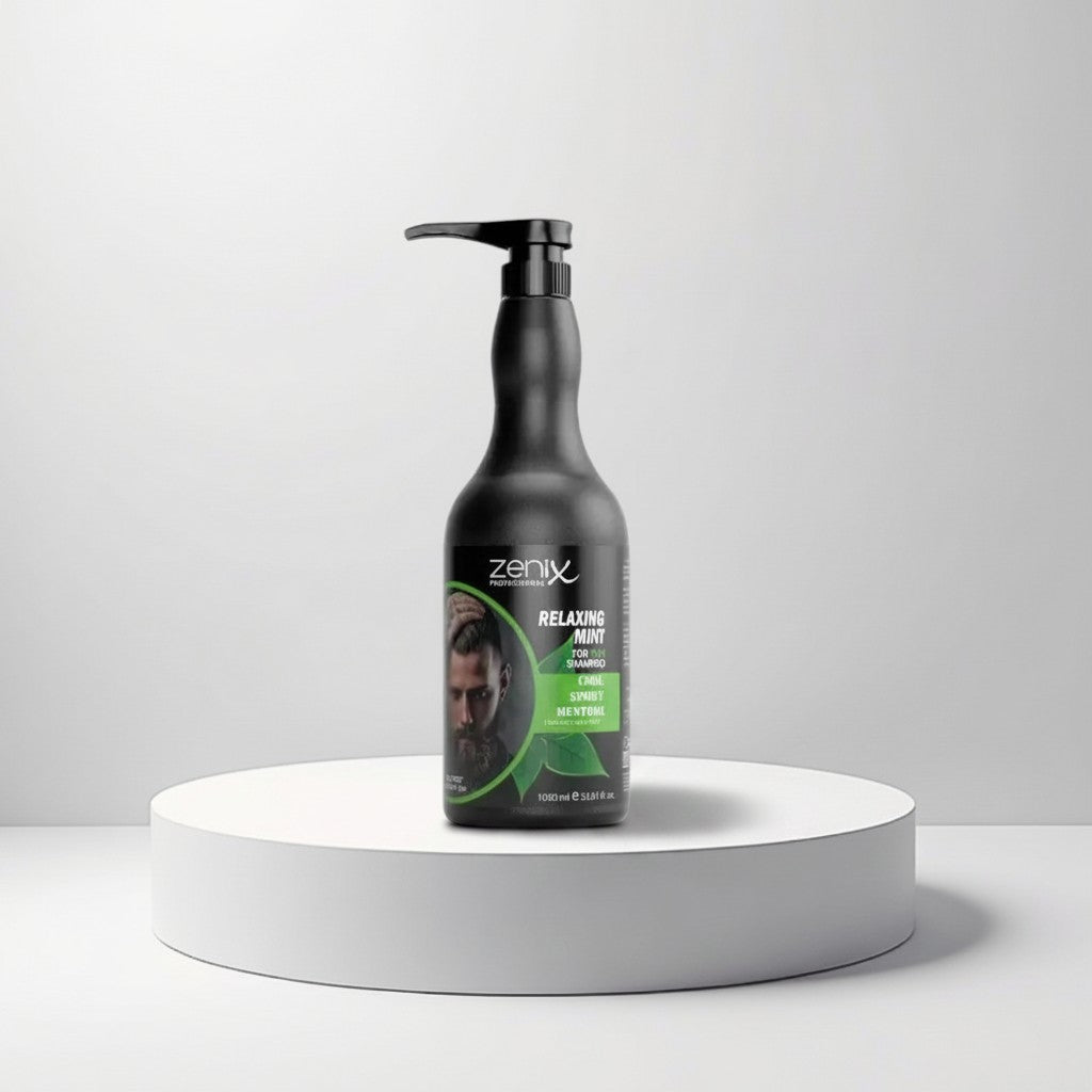 cosmetigo.be Zenix Professional Relaxing Mint Shampoo voor mannen met Cool Sport Menthol, 1000ml fles met pompdispenser.