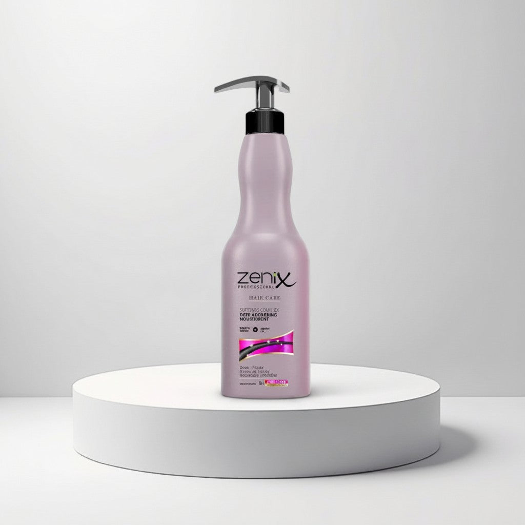 Cosmetigo.be Zenix Professional Hair Care Softener Complex fles met pompdispenser, lichtpaarse kleur, voor diepe haarvoeding en herstel.