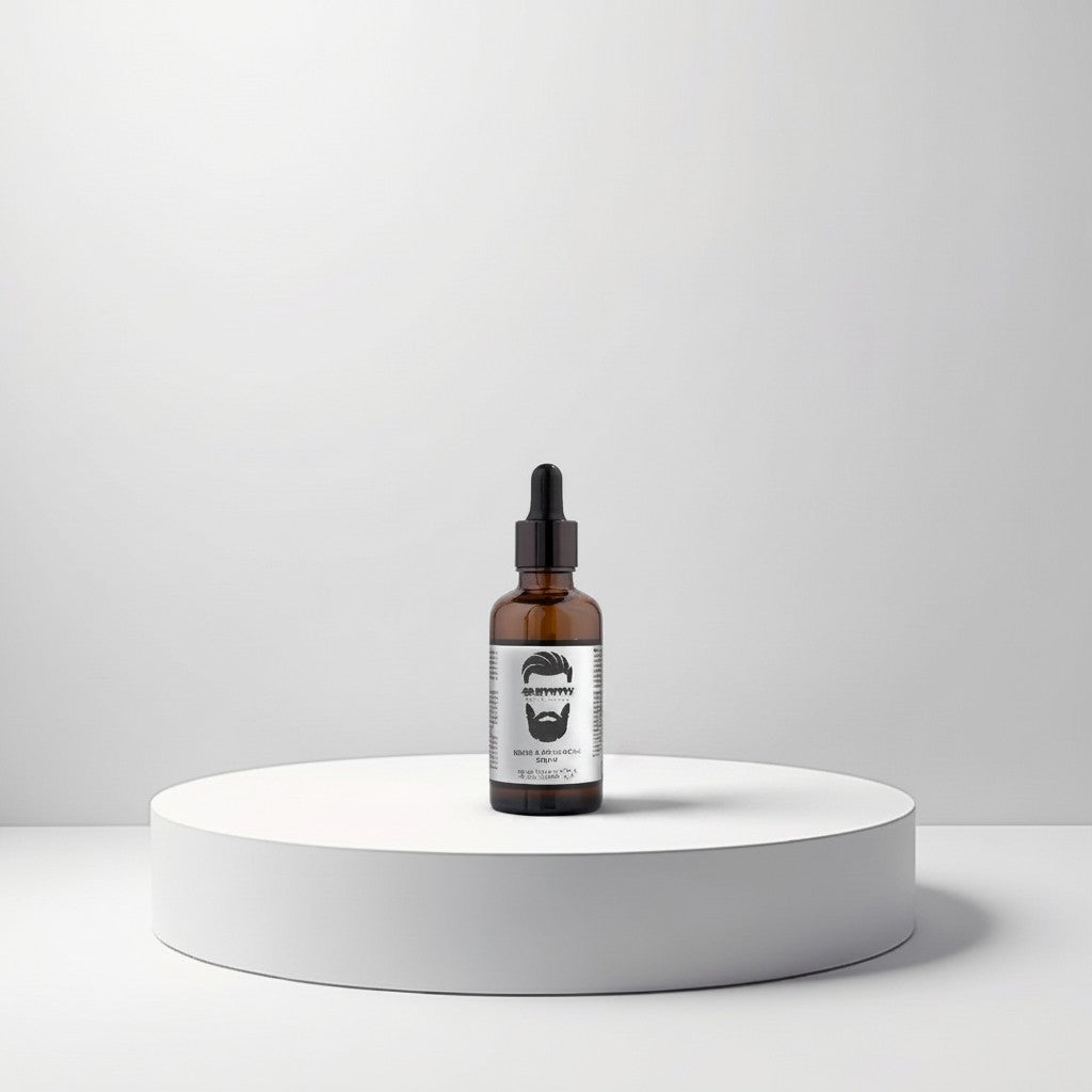 Cosmetigo.be Gummy Professional baard- en snor-serum in een bruine glazen fles met pipet. Versterkt en voedt de baard.