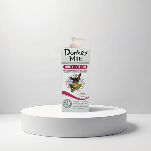 Cosmetigo.be Donkey Milk Body Lotion 400ml with Vitamin E & Collagen for softening, regenerating, firming, and whitening skin.