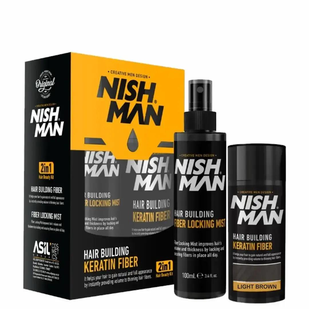 Nish Man Haarvezel & Fixeermist Set (Light Brown)