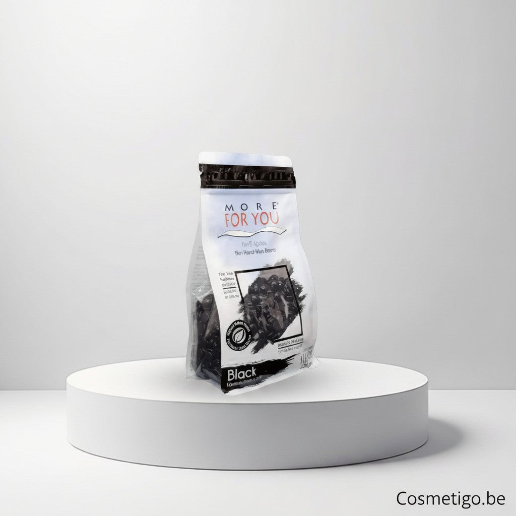 cosmetigo.be More For You Black Film Hand Wax Beans with charcoal, 250gr, strip-free formula for body hair removal.