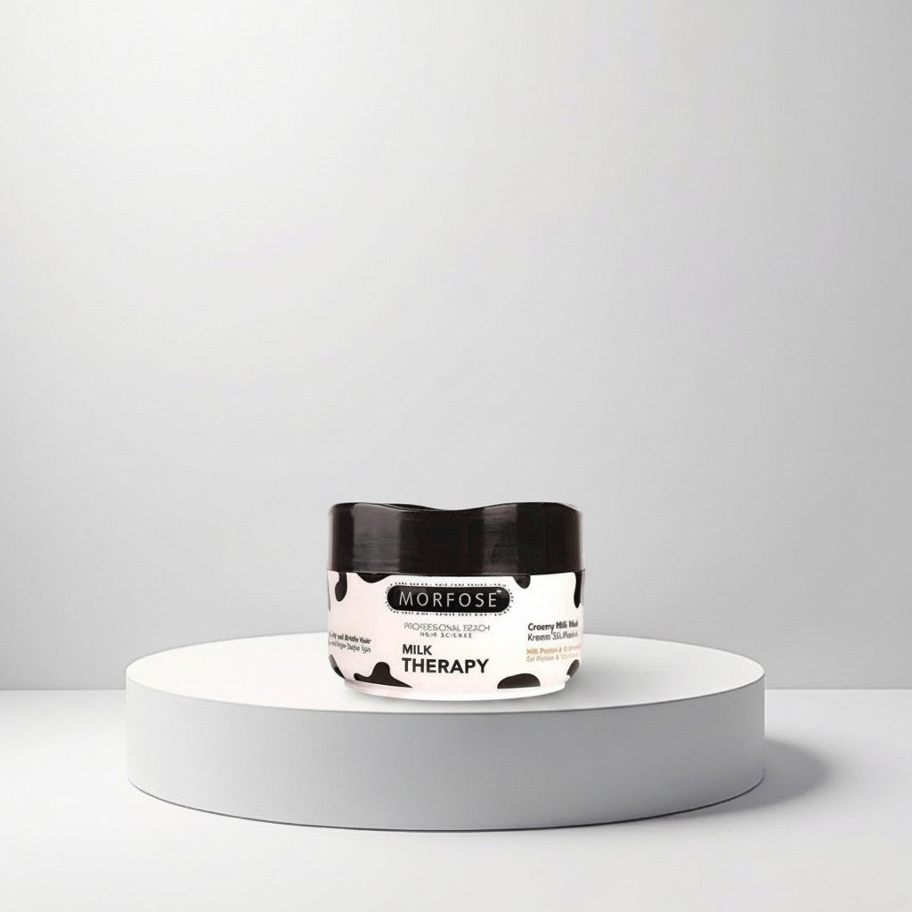 cosmetigo.be Morfose Milk Therapy romig melk haarmasker voor droog en breekbaar haar met melkeiwit en 12 aminozuren.
