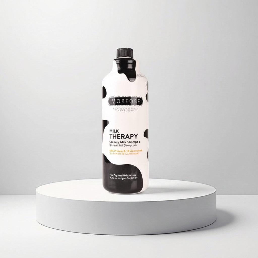 Morfose Milk Therapy Creamy Milk Shampoo voor droog en broos haar, met melkeiwitten en 12 aminozuren.