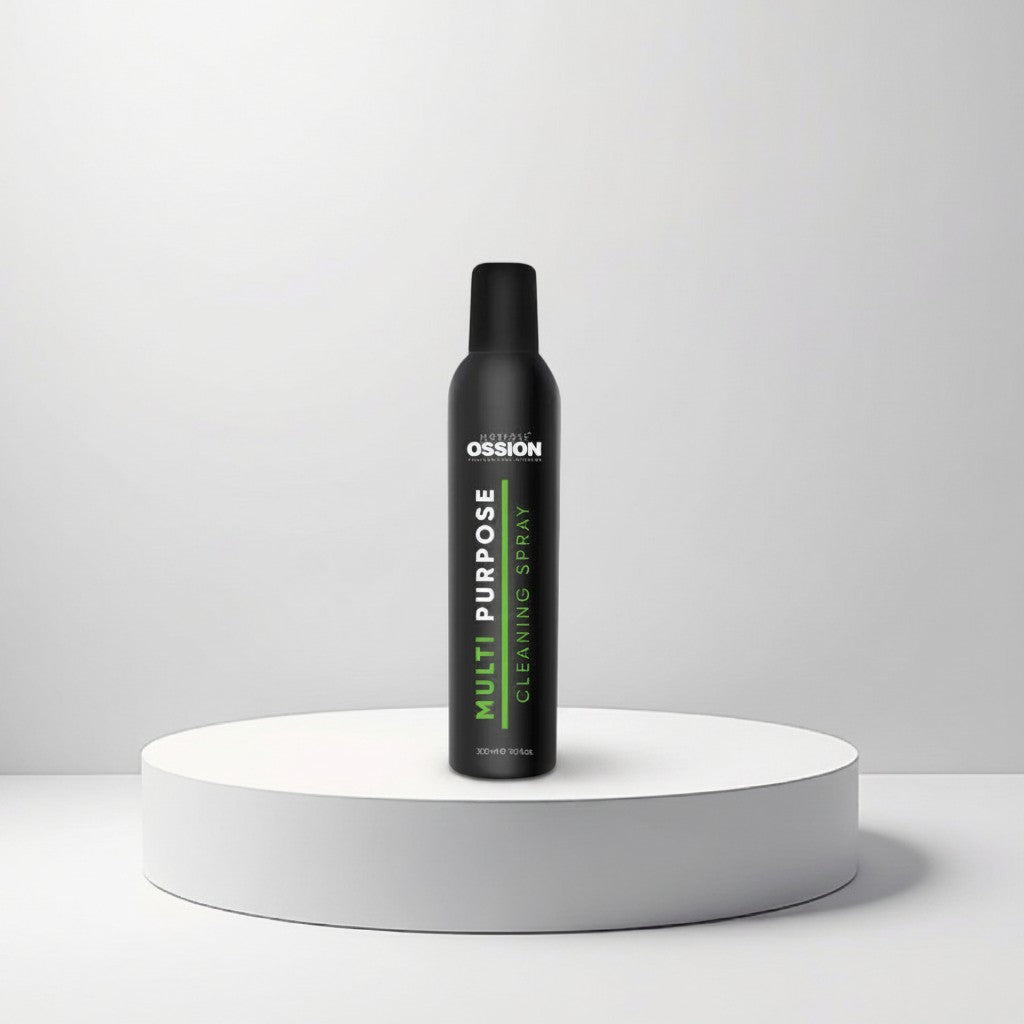 cosmetigo.be Morfose Ossion Multi Purpose Cleaning Spray 300ml fles voor het reinigen van kappersgereedschap.