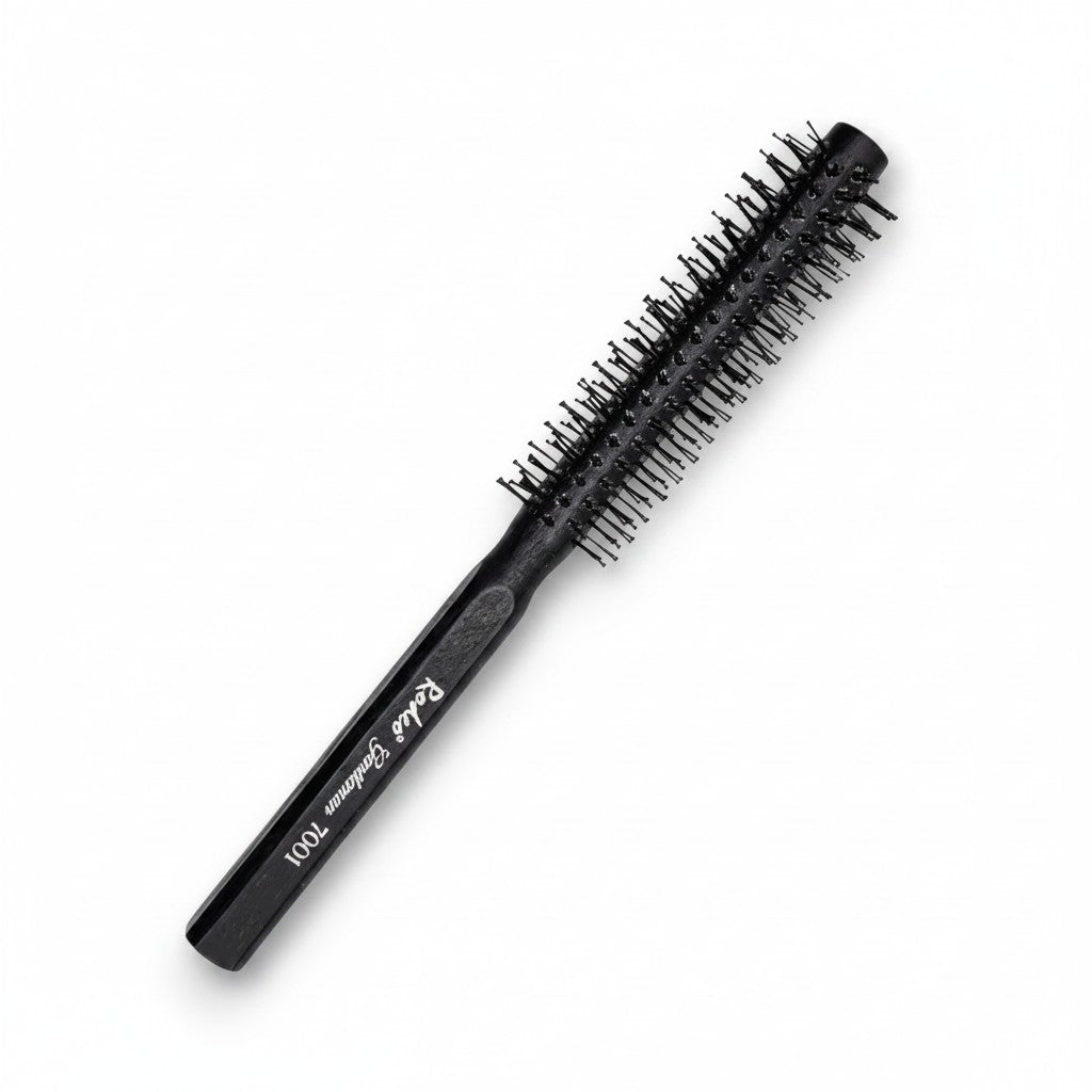 Cosmetigo.be Rodeo Gentleman 7001 black round styling brush with short bristles and an octagonal handle for precision styling and volume.