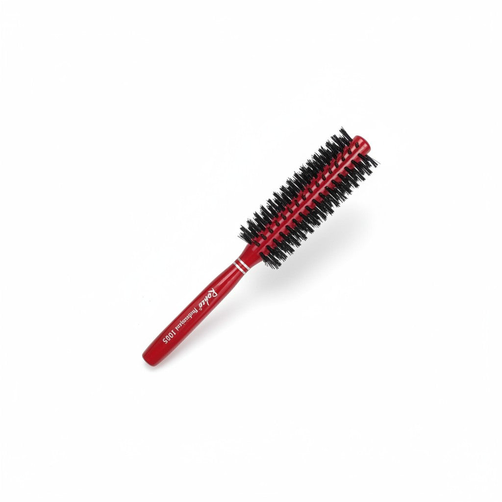 cosmetigo.be Rodeo Professional 1005 ronde borstel met rode houten handgreep en zwarte borstelharen voor volume en styling.