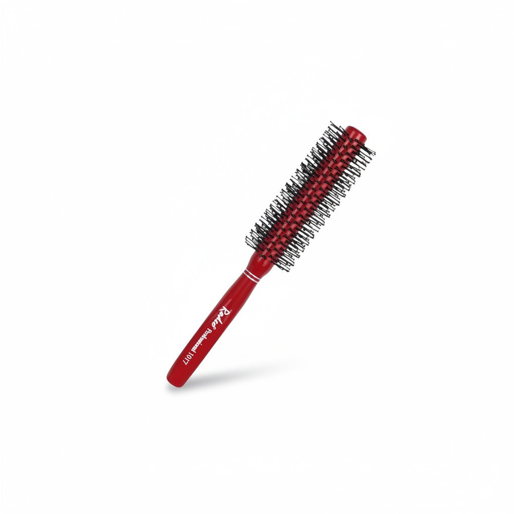 cosmetigo.be Rodeo Professional ronde borstel met rode handgreep en zwarte borstelharen, kleine diameter voor volume en stijl.