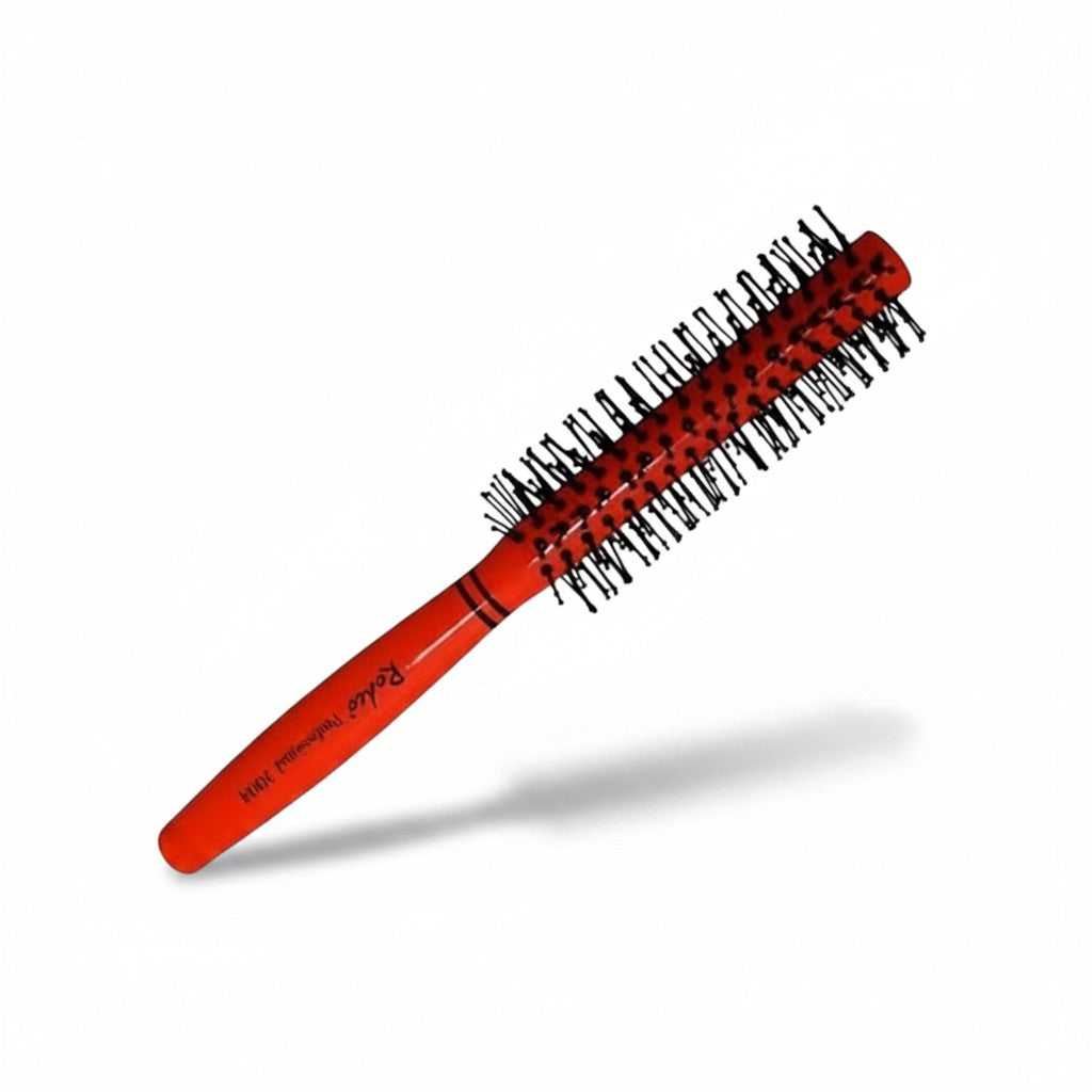 Cosmetigo.be Rodeo Professional round brush with red barrel and black bristles, ideal for styling short hair and adding volume.