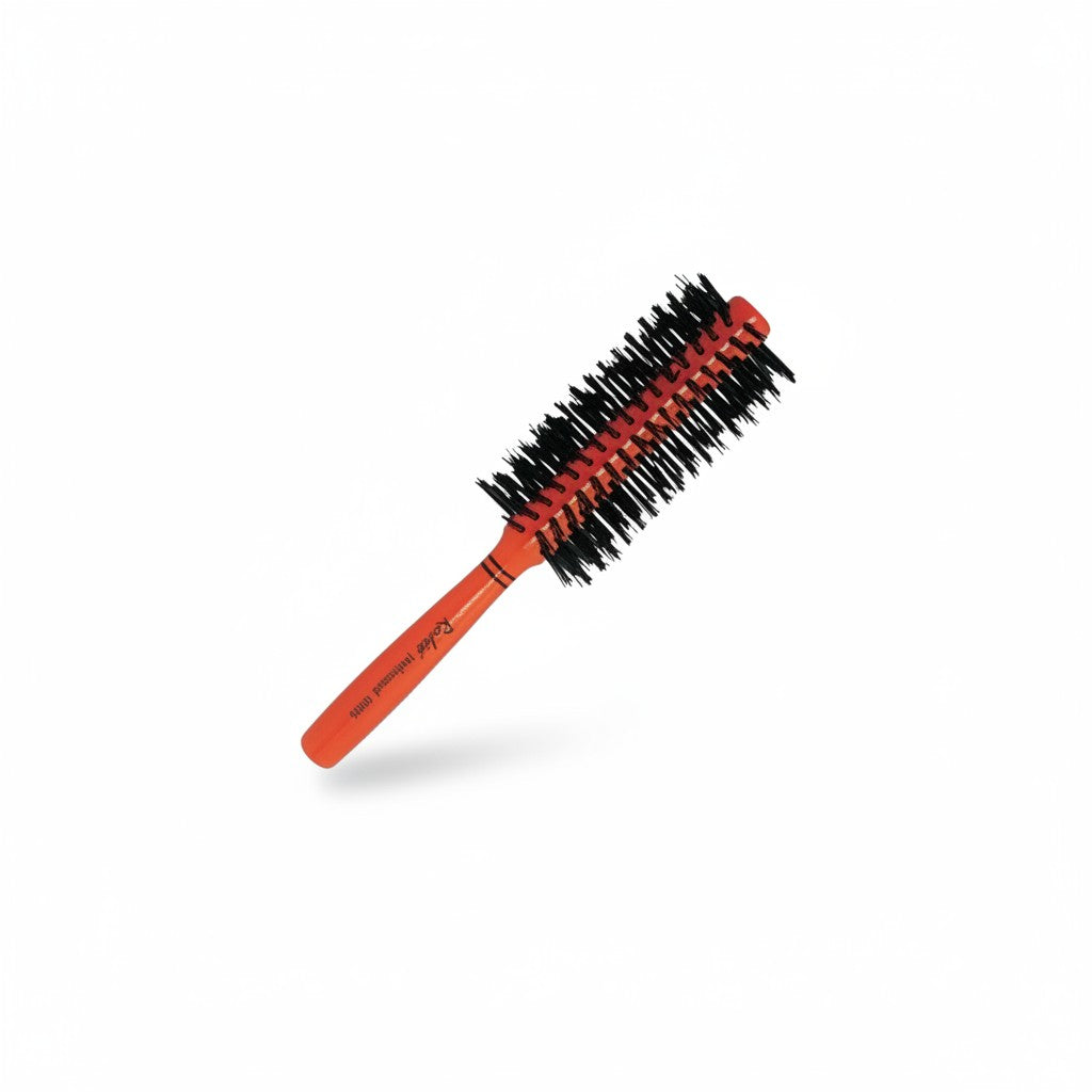 cosmetigo.be Rodeo Professional ronde borstel 3006 met oranje handvat en zwarte haren voor volume en glans.