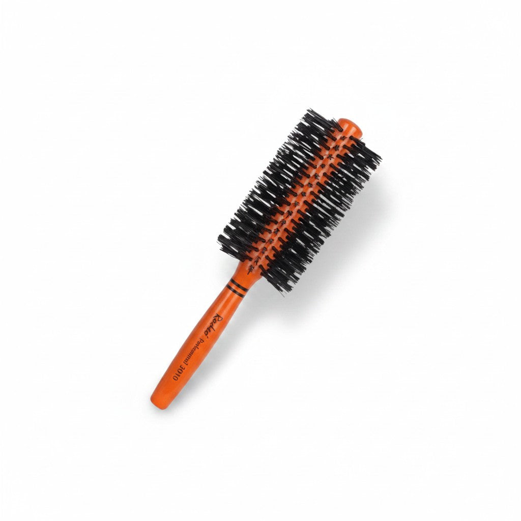 Rodeo Professional ronde haarborstel 3010 met oranje handvat en zwarte borstelharen, ideaal voor volume en styling.
