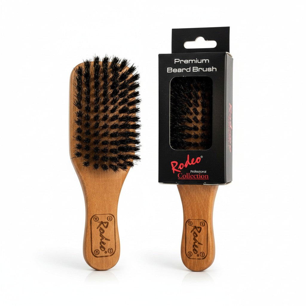 cosmetigo.be Rodeo Professional Collection premium wooden beard brush with boar bristles for styling and grooming.