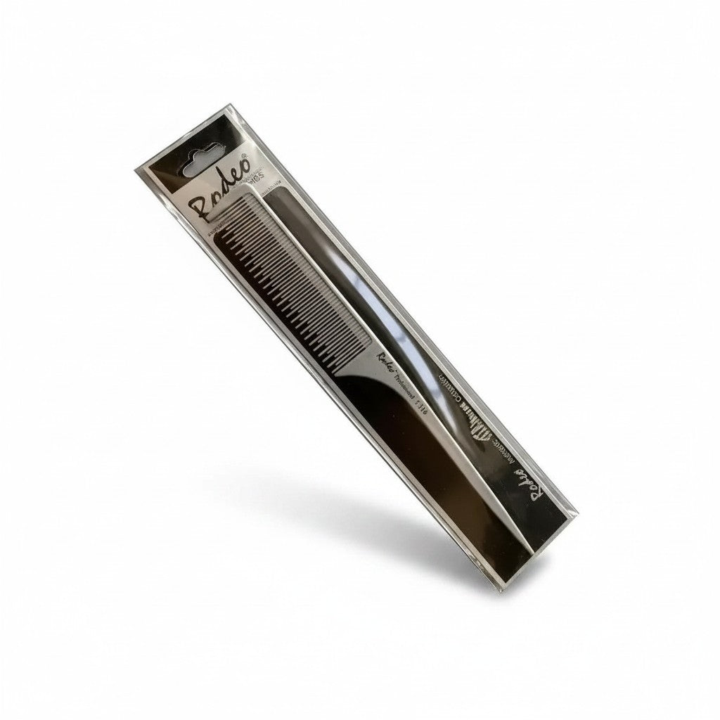 cosmetigo.be Rodeo Professional T-116 antistatic comb in black, part of the Titanium Collection, ideal for precise styling.
