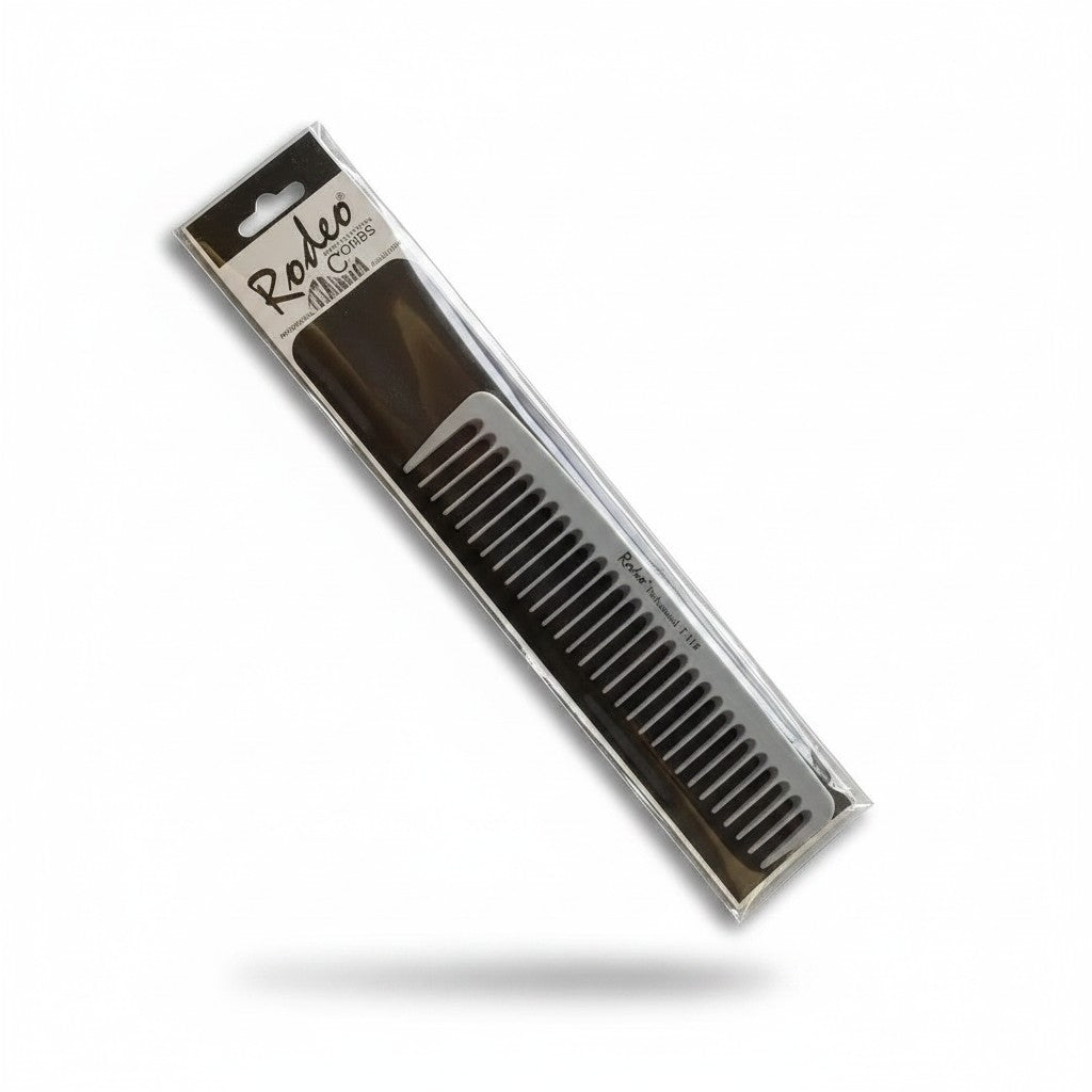 Cosmetigo.be Rodeo Professional T-118 antistatic comb with wide teeth for detangling and styling.