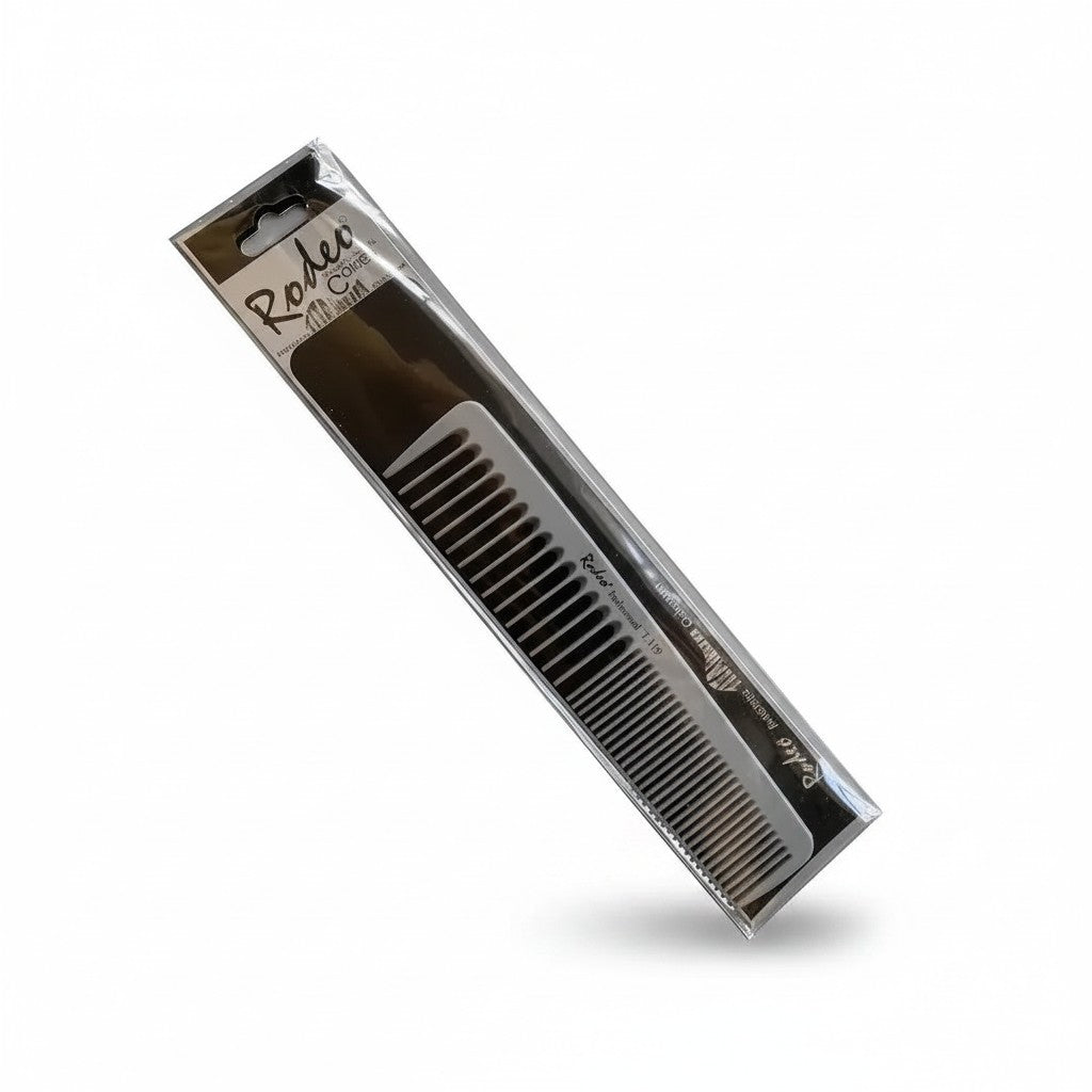 cosmetigo.be Rodeo Professional T-119 antistatic comb, grey, titanium collection, for precise styling of wet or dry hair.