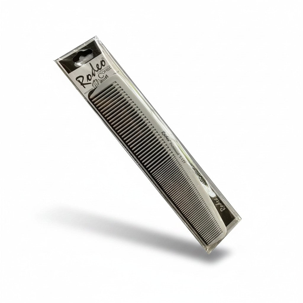 cosmetigo.be Rodeo Professional T-127 antistatic comb with fine teeth for precise styling of wet or dry hair.